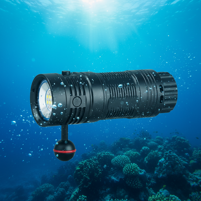 6500LM IP68 Waterproof Aluminum Alloy UV LED Tri-Color Adjustable Beam Flashlight 400-500M Scuba Diving Camping Photography High
