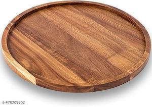 Bandeja redonda de madera con asas, bandeja circular rústica para té, café, aperitivos, decoración del hogar al mejor precio - Product Image 3