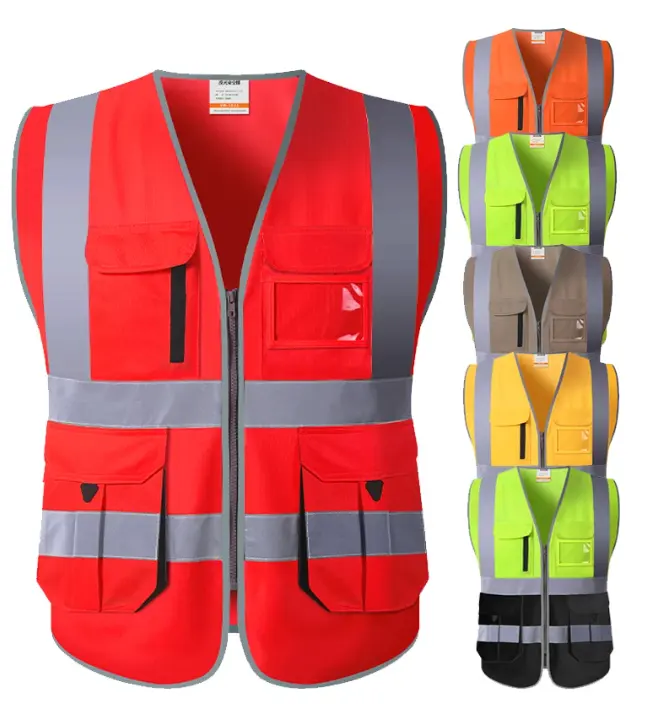 Hoge Vis Mesh Stof Zwart Reflecterende Vest Voor Bouw Lage Moq Custom Logo Jacket Vest