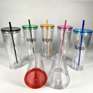 Promoción: Vaso de Plástico de Doble Capa con Pajita, Diseño Moderno y Simple, Gran Capacidad, Logotipo Personalizado, Suministro Directo del Fabricante, Modelo LX-003 - Product Image 1