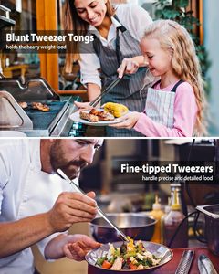 Pinzas de Cocina con Puntas de Precisión, Acero Inoxidable 430, Pinzas Profesionales para Chef, Utensilios de Cocina para Servir y Emplatar en Barbacoas - Product Image 4