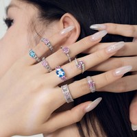 Dylam hypoallergénique 925 argent sterling carré rose bleu saphir bague anniversaire fiançailles Cz Zircon anneaux de mariage pour les femmes