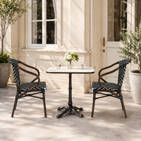 Fauteuil de bistrot français pour patio extérieur, en rotin PE, avec structure en alliage d'aluminium, chaise de salle à manger pour jardin et balcon