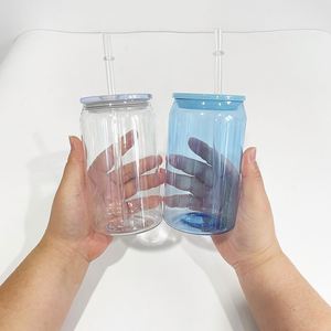 16Oz Unbreakable <b>Clear</b> Transparent <b>Jelly</b> Plastic Sode Can Coffee Cup With Colorful Pp Lids and Straw for Vinyl - Product Image 2