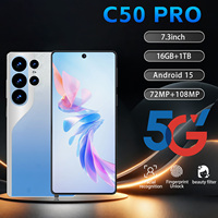 Smartphone C50 Pro personnalisé avec logo d'entreprise, écran LED 7,3 pouces 120Hz, Android 15, 16 Go, 1 To, 108 MP, 7500 mAh, Deca Core, 5G, Double SIM, Reconnaissance Faciale