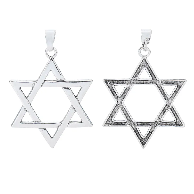Colgantes de dijes de estrella judía grande de plata antigua de David para collar, fabricación de joyas, 87x60mm