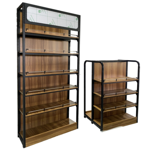 Estantes de supermercado de tienda minorista, <span class=keywords><strong>muebles</strong></span> colgantes de pared de tablero de capas de madera, estantes de supermercado de papelería de color grano de madera - Product Image 1