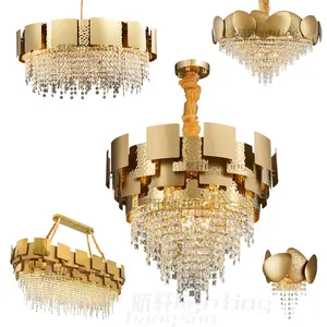 Moderna grande murale decorativo di lusso in oro apparecchi di illuminazione K9 luci del pendente di cristallo acciaio inox lampadari e lampade