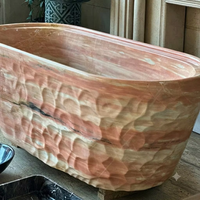 Baignoire autoportante ovale en marbre beige naturel, luxueuse, moderne, de style occidental, écologique, avec fonction bain à remous