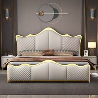 Lit en cuir moderne de luxe de haute qualité, taille king, tête de lit capitonnée en cuir, mobilier d'hôtel, lit rembourré avec matelas