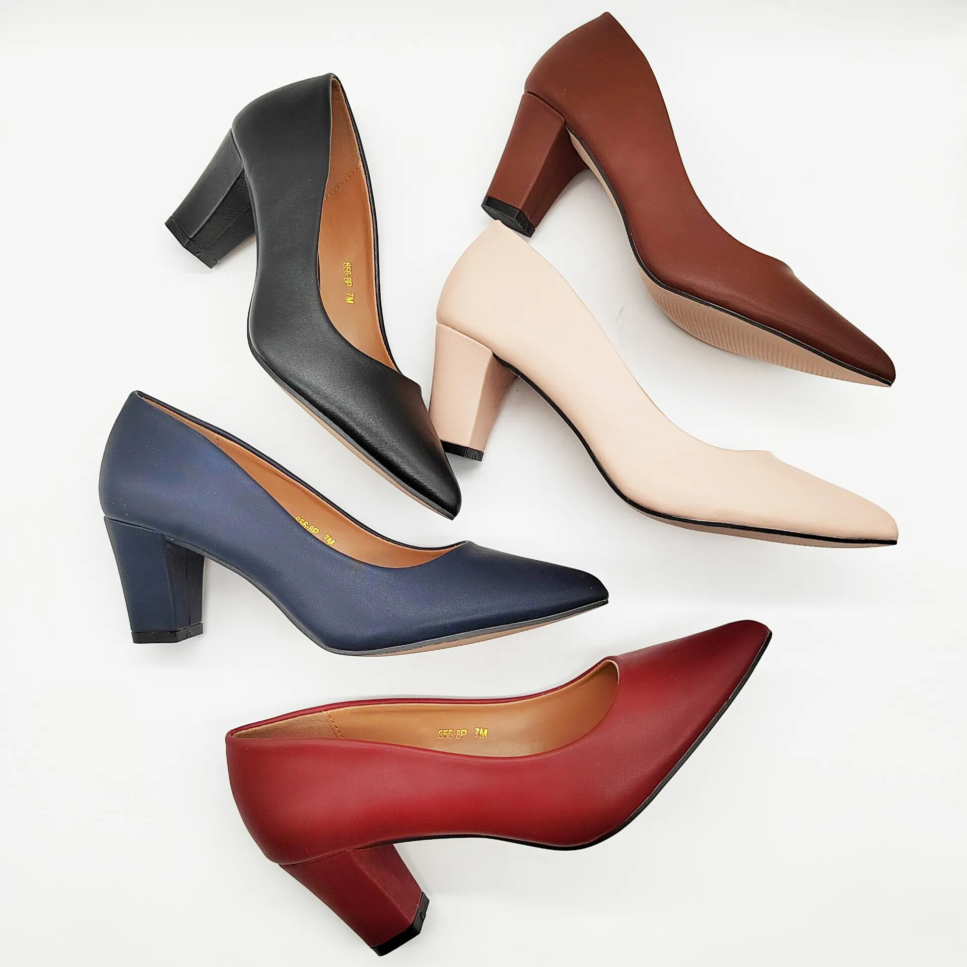 Comfortable closed pointed toe chunky block heel pumps high heels for women sexy elegant formal work office ladies dress shoes