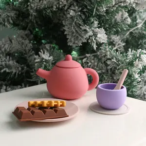 PAISEN Silicone Children Afternoon Dessert Tea Cup Set Toy For Kids Pretend Play Toys Silicone Baby Toy Baby Products Silicone