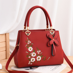 China <strong>New</strong> <strong>Product</strong> Leather Colour Brown Embroidery Custom logo Ladies Hand <strong>Bags</strong> Large Size