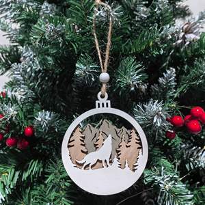 Décorations de Noël artisanales en bois en gros-Ornements de pendentif de renne creux 3D et d'arbre, artisanat de vacances artisanal - Product Image 3
