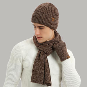 Ensembles d'écharpes et de <span class=keywords><strong>gants</strong></span> pour hommes Cadeaux d'hiver, <span class=keywords><strong>bonnet</strong></span> doublé en polaire, écharpes longues et chaudes pour Noël par temps froid, 3 pièces - Product Image 3