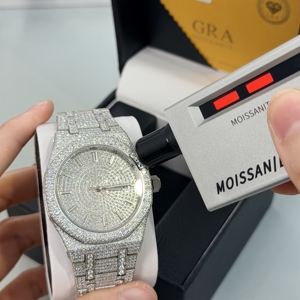 Montre automatique de luxe pour homme, entièrement sertie de moissanite VVS, en acier inoxydable, verre saphir, montre mécanique entièrement sertie de diamants, vente en gros - Product Image 1