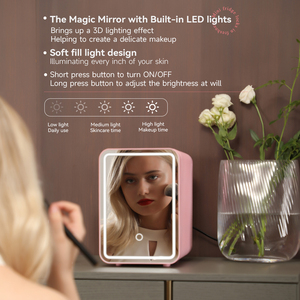 Fabricant 4L AC DC Blanc Rose Petit <span class=keywords><strong>Mini</strong></span> Réfrigérateur Portable Avec Miroir Lumière LED pour Maquillage Skincare CAR Réfrigérateurs - Product Image 3