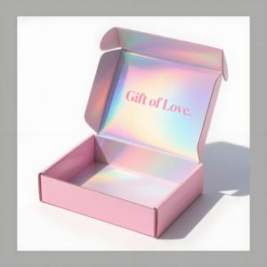 Custom Package Design Pink Holographic Mailer <strong>Box</strong> White Cardboard Laser Shipping <strong>Box</strong> for Cosmetic Gift FSC BSCI Certified Luxury - Product Image 2