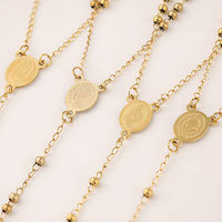 Kalung Manik-Manik Baja Tahan Karat 316L Religius dengan Liontin Salib Berlapis Emas 14K/18K untuk Wanita & Pria