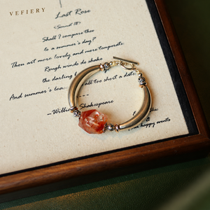 925 Sterling <b>Silver</b> Half Bangle <b>Bracelet</b> with Red Inclusion Quartz Centerpiece - Product Image 4