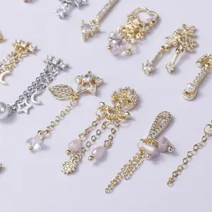 Korean Nail Jewelry Gold Plating Long Chain Alloy Zircon Diamond For Nail Art