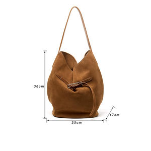 Sac seau à main en cuir de vachette pleine fleur de qualité supérieure, sac fourre-tout en cuir véritable, nouveau sac à bandoulière grande capacité pour femme, tendance - Product Image 5