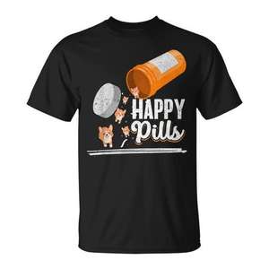 Happy Pills Corgi Dog Lover T-Shirt pour hommes et femmes, t-shirt graphique noir - Product Image 1