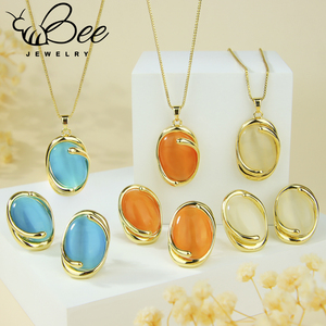 Conjunto de joyería de cristal con piedras de colores de Hawái de verano, collar y aretes de diamantes de imitación azules naturales, conjuntos de joyería para mujeres indias - Product Image 6