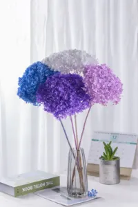 Yunnan atacado cabeças de hortênsias de haste única hortênsias branco azul roxo vermelho preservadas flores secas para decoração