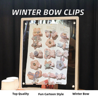 Barrettes décoratives pour filles et tout-petits, mignonnes et tendance, en tissu d'hiver, avec nœud, design animal/dessin animé de haute qualité, 5*3.5cm, 5 pièces par lot