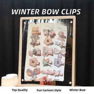 Cute Winter Fabric Bow High Quality Animal/Cartoon Design Decorative Hair Clips 5pcs Per Set for Girls and Toddlers - Product Image 2
