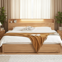 Lit Moderne Japonais en Chêne Massif avec Double Rangement, Écologique et Durable pour Petits Appartements