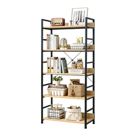 Étagère à livres mobile en bois à 5 niveaux, style industriel, pour librairie, mobilier d'appoint, en promotion