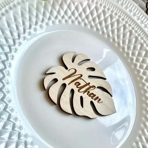 <b>Wooden</b> Monstera Leaf <b>Place</b> Cards Laser Cut Personalized <b>Name</b> Engraving Wedding Table Decor Handmade Gift - Product Image 2