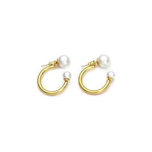 Boucles d'oreilles créoles en acier inoxydable plaqué or avec perles pour femmes, bijoux tendance - Product Image 1