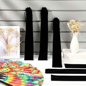 Bolsa Grande de Terciopelo con Cordón para Abanicos Plegables, Funda Protectora de Tela Negra de 14.57 x 2.76 Pulgadas, Envoltorio de Regalo - Product Image 4