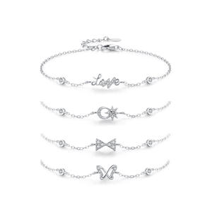 Bracelet chaîne en argent sterling S925 avec zircon, lettre LOVE, papillon, pour femmes, bijoux tendance, cadeau personnalisable, version cuivre - Product Image 1