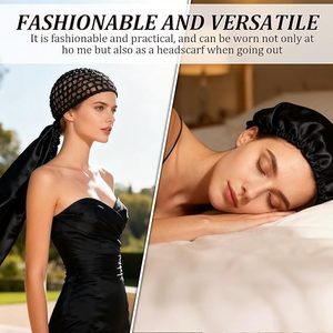 Nuevo Gorro de <span class=keywords><strong>Dormir</strong></span> 2 en 1 de Doble Capa <span class=keywords><strong>para</strong></span> Rizos, Gorro de Malla Trenzada Ajustable de Satén de Talla Grande, Ideal <span class=keywords><strong>para</strong></span> Cabello <span class=keywords><strong>Rizado</strong></span> - Product Image 4