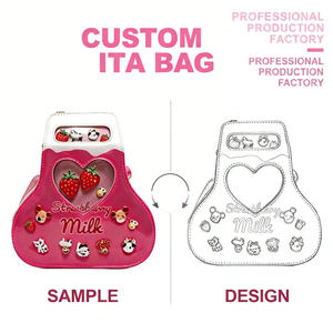 Mochila personalizada con ventana transparente en forma de corazón, diseño de gato lindo, mini mochila de cuero PU Kawaii con diseño de taza para exhibir pines de anime. - Product Image 2