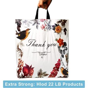 Thank You <b>Bags</b> 60 Pack Reusable Plastic Shopping <b>Gift</b> <b>Bags</b> With Loop Handle <b>Large</b> Size Floral Pattern - Product Image 5