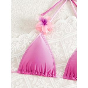 Conjunto de bikini de 3 piezas para mujer FOXA, top halter con falda de playa con diseño floral, traje de baño de corte alto, elástico, de spandex y nailon - Product Image 4