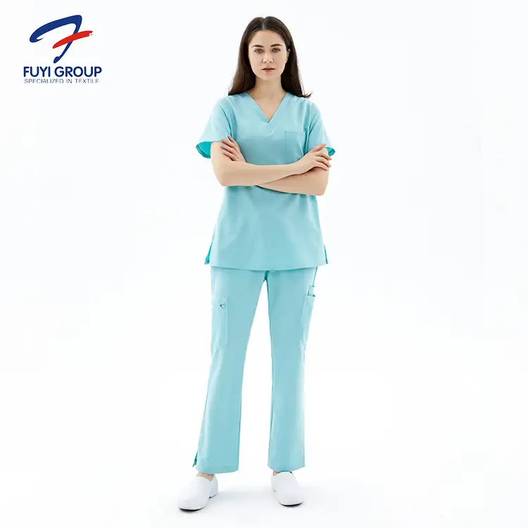 مجموعة fuyi لعام 2021 أفضل جودة من المألوف رخيص للرجال الأبيض ممرضة مستشفى بسط لباس موحد للجنسين
