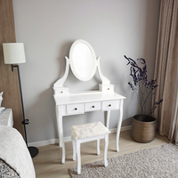 Coiffeuse Moderne Classique Blanche de Luxe, Meuble de Chambre Antique avec Miroir sur Pied et Rangement Métallique, Table de Maquillage pour la Maison
