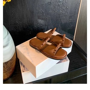 2024 femmes été sandales en <span class=keywords><strong>cuir</strong></span> véritable sandales à fond plat plage romaine tongs - Product Image 5