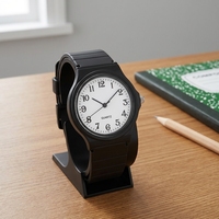 Montre analogique à quartz silencieuse, boîtier rond en plastique, bracelet en silicone, chiffres arabes, montre-bracelet pour étudiants, enfants et adolescents