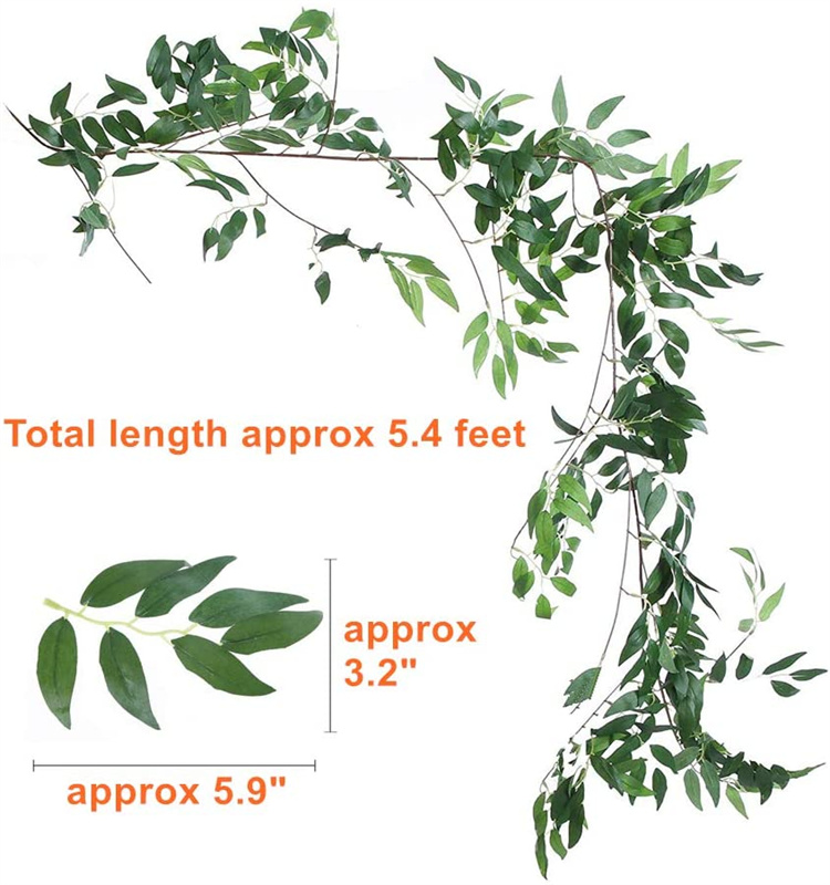 Artificial  Willow Leaves  Garland  for Indoor Outdoor Wedding Decoration Jungle Party Crowns Wreath