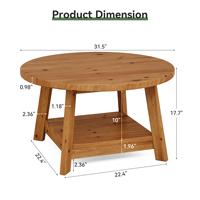 Table basse ronde en bois massif pour salon, 31,5 pouces, style ferme, table d'appoint circulaire à 2 niveaux avec rangement