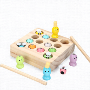 High Quality Children's <strong>Wooden</strong> Fishing Worms Catching Game Early Educational <strong>Blocks</strong> Learning Playing Gift Toys for Boys Girls - Product Image 1