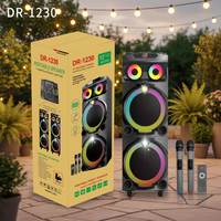 Speaker Portabel Nirkabel BT Party DR-1230 Dual 12 Inch Bass Super Kuat dengan 2 Mic DJ Aktif Hifi Karaoke