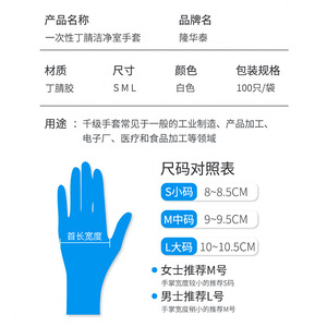 Gants de salle blanche en nitrile Longhuatai SML blancs, sac de 100 pièces pour l'industrie, la médecine, l'alimentation et l'électronique - Product Image 1